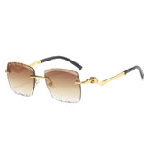 (6 PACK) Wholesale Sunglasses Fashion Rimless Cut Edge Chamfer Women New Arrival Unique Leopard Head Street Trendy 2023 - BulkSunglassesWholesale.com - Gold Frame Gradient Tea